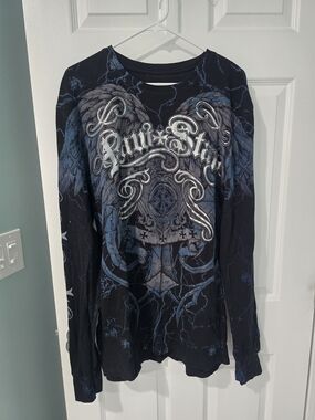 Raw State  Graphic Long-Sleeve Men's Thermal Long Sleeve Shirt XL Black and Navy